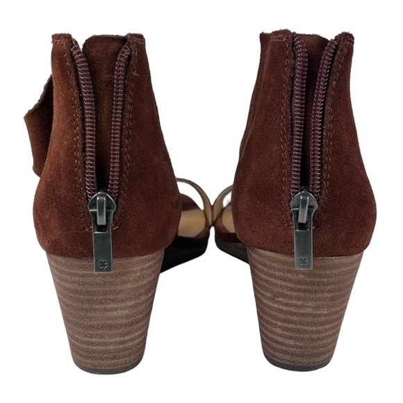 LUCKY BRAND TAMMANEE RYE BROWN SUEDE TWIST WEDGE HEEL SANDAL - Picture 10 of 12